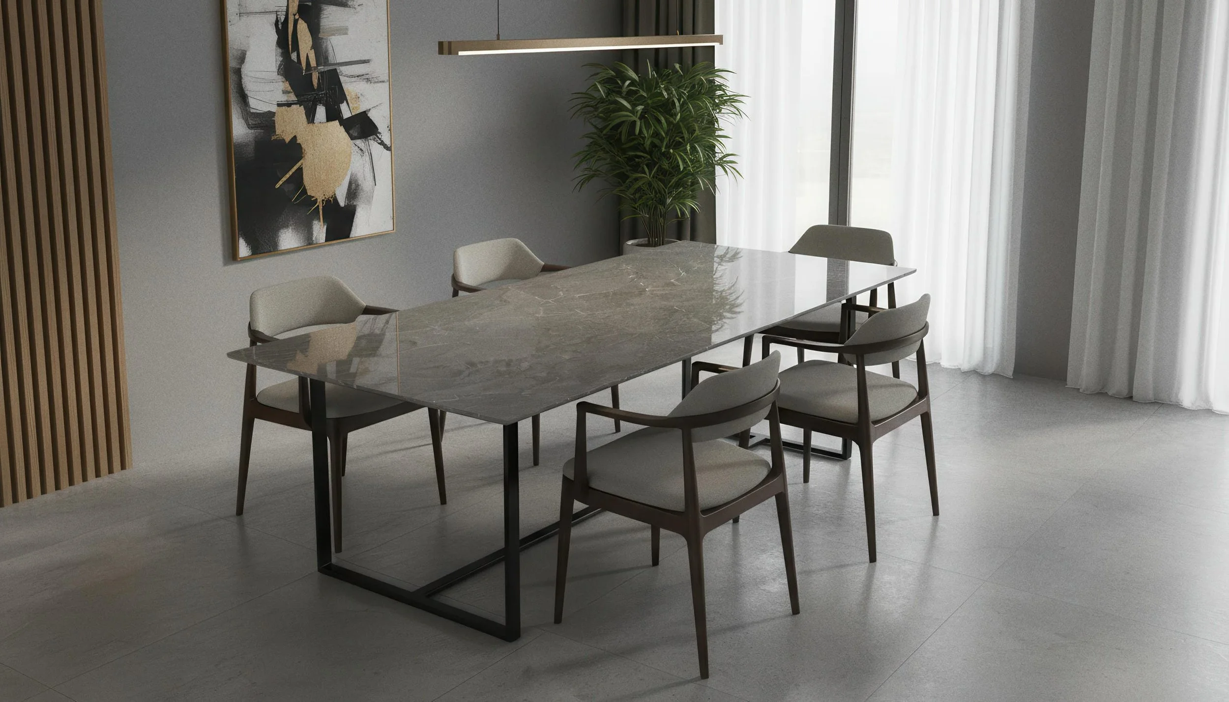 Modern Dining Table Made With Tempest 4x10 Porcelain Slab | CIERO