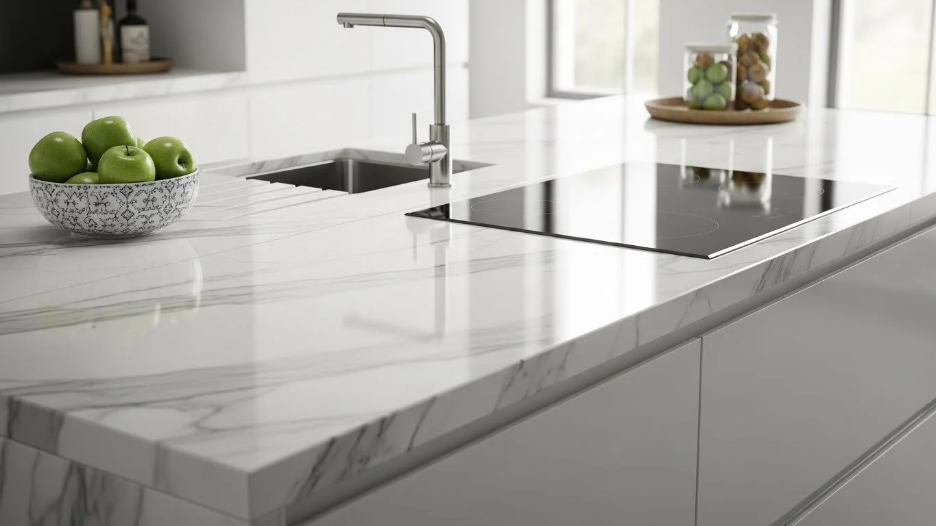 modern Kitchen Island made from Sintered Stone Porcelain Slab