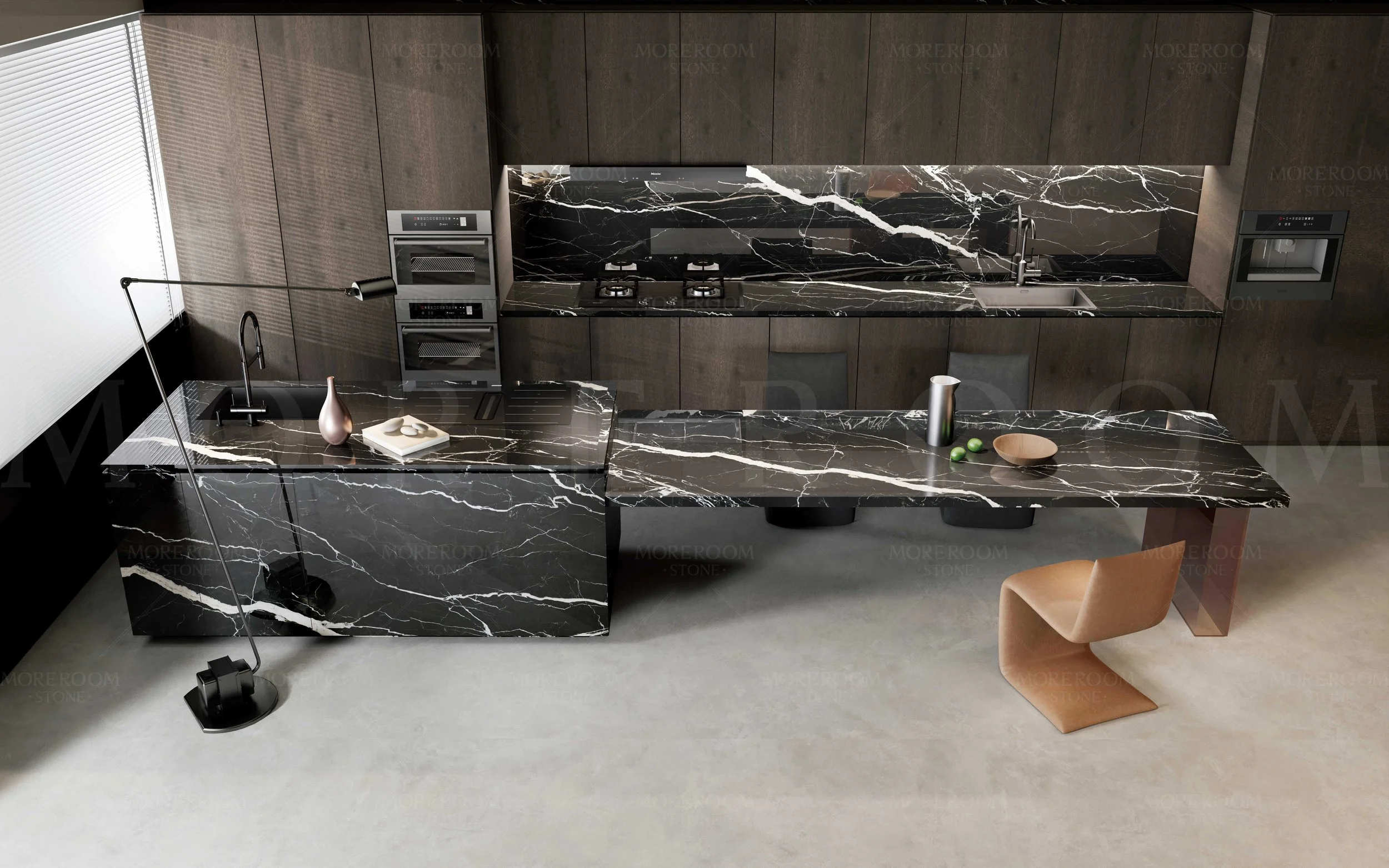 Modern kitchen with Starry Seine 5x10 Porcelain Slab island | CIERO