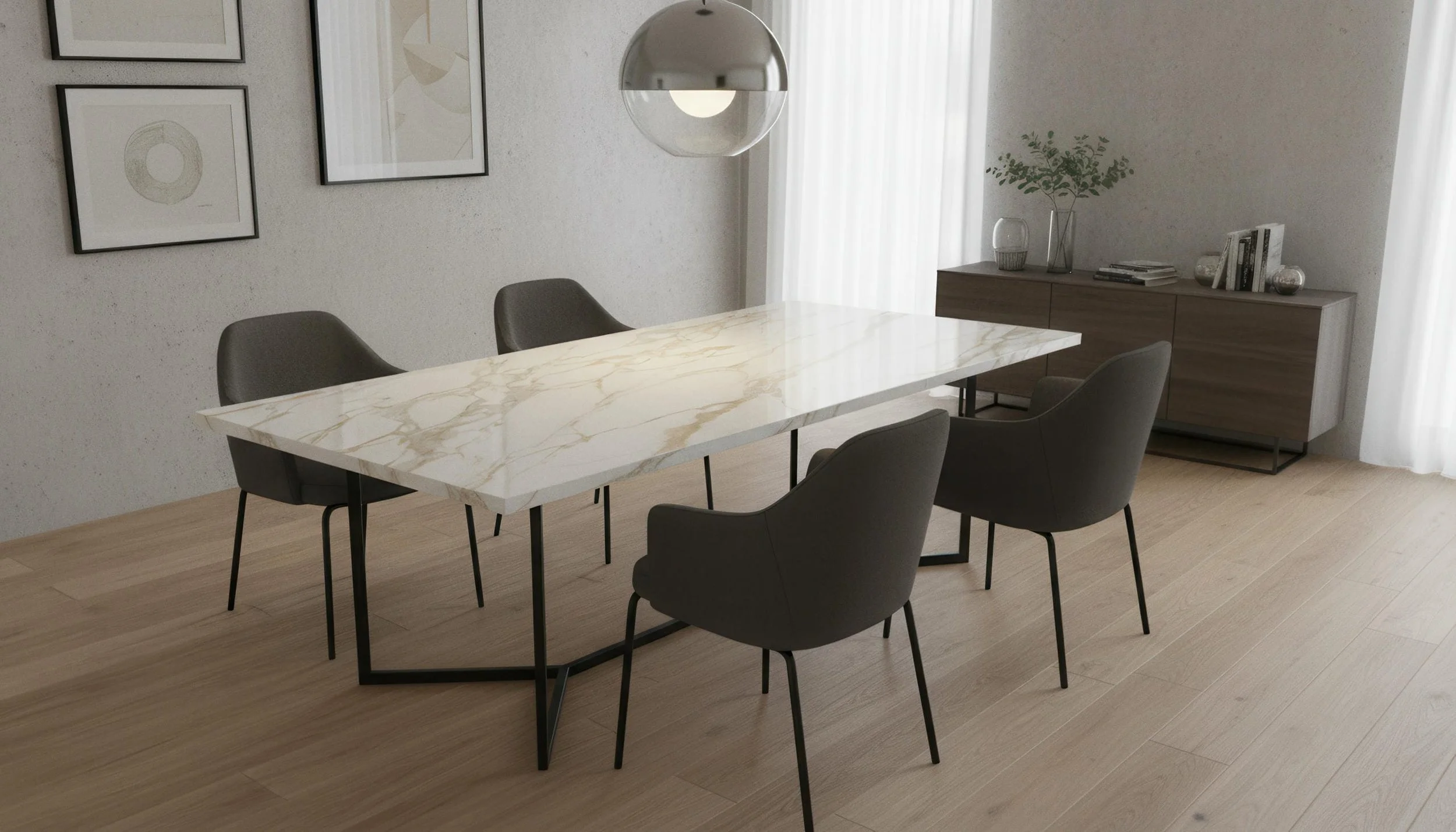 Modern Dining table made from Givenchy Gold 5x10 Porcelain Slab | CIERIO