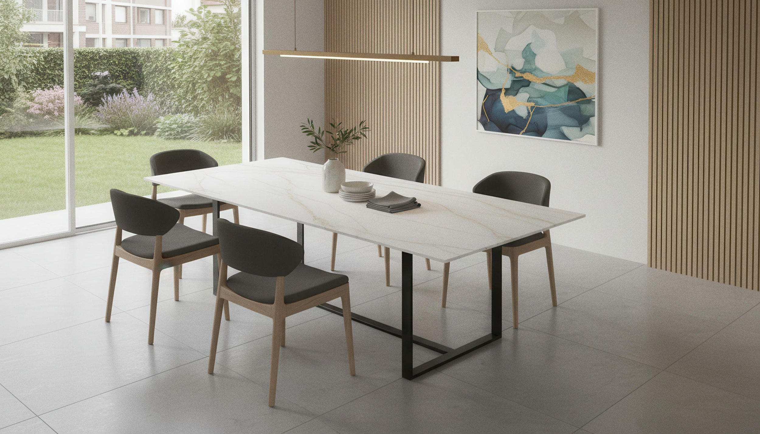 Modern Dining Table Made With Prestige 4x10 Porcelain Slab | CIERO