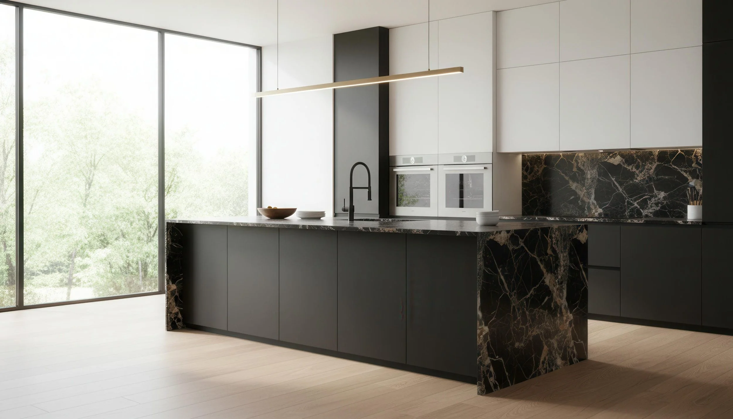 Modern Kitchen with Ankara Golden 5x10 Porcelain Slab Island | CIERO