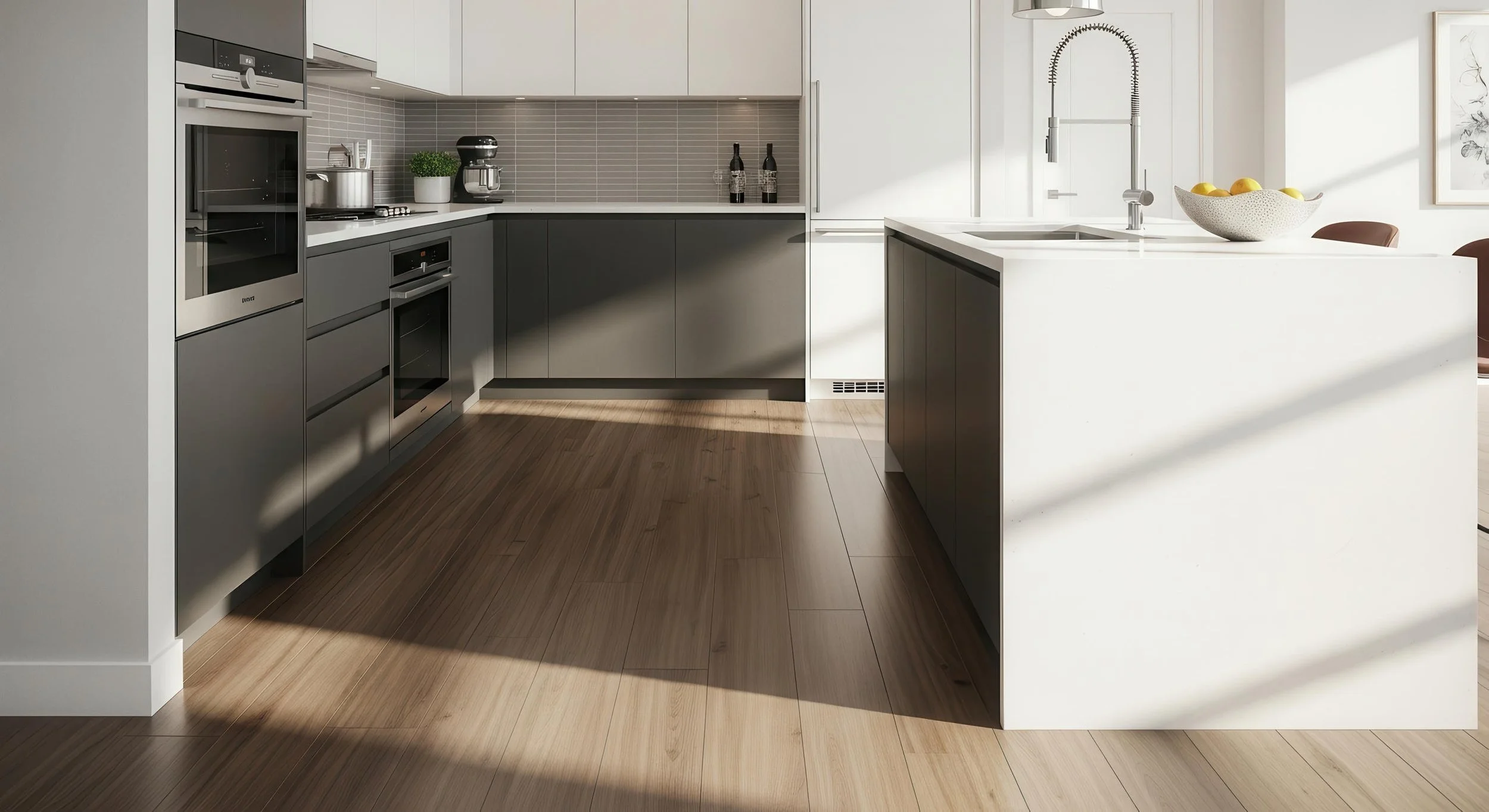 Modern Condo Kitchen With Laminate Flooring
