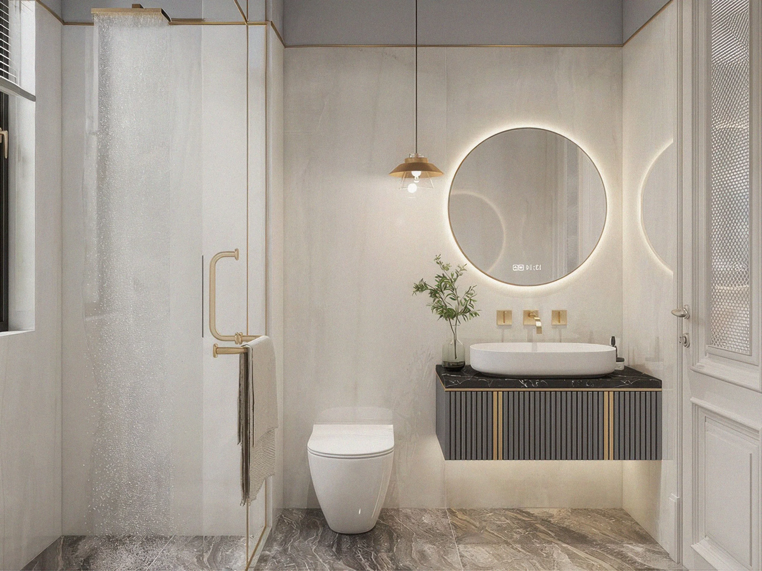 Modern bathrooom With Porcelain Slab Walls Featuring CIERO's Polaris White Design