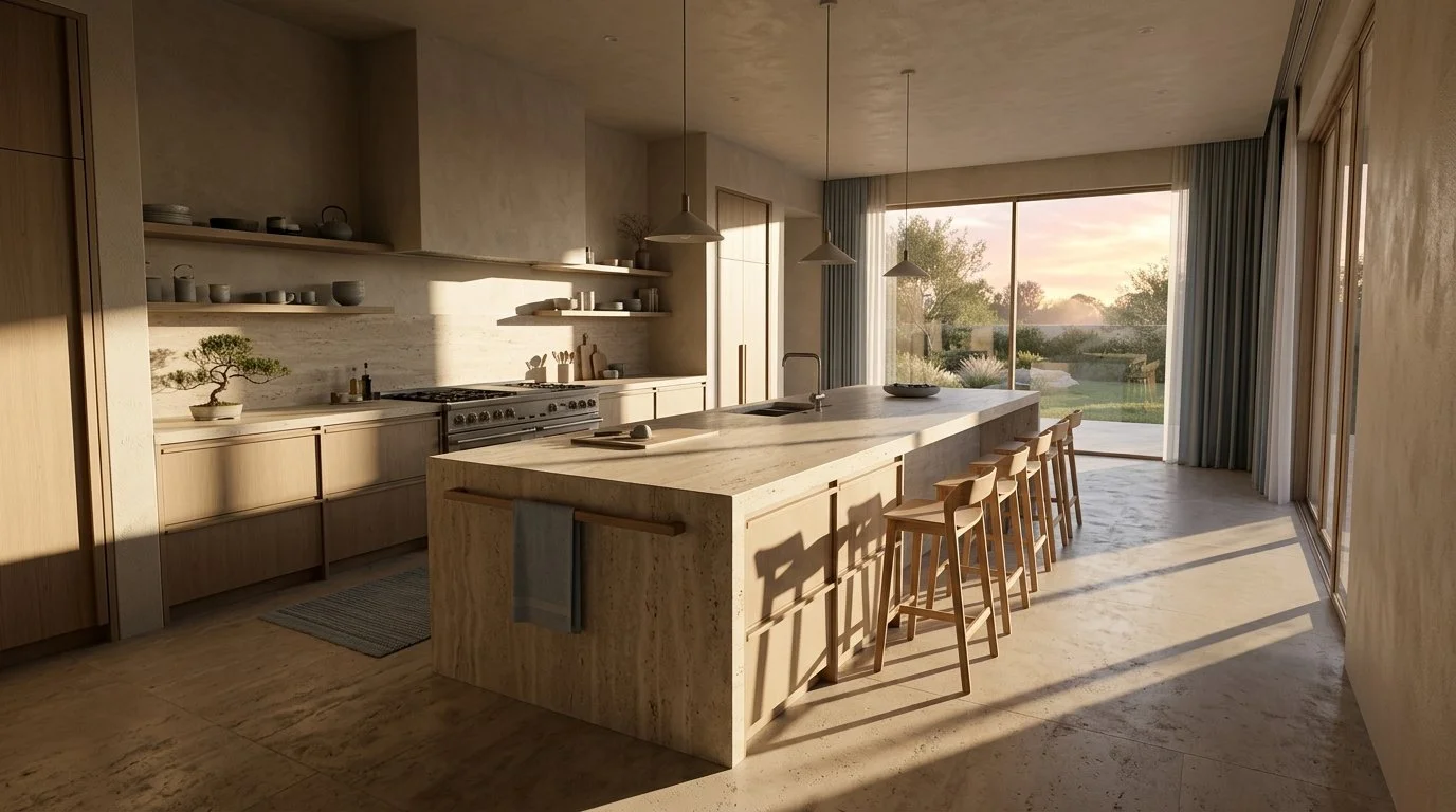 Modern Kitchen With Japanese Scandanavian Design Style Featuring a Matte Stone Island | CIERO