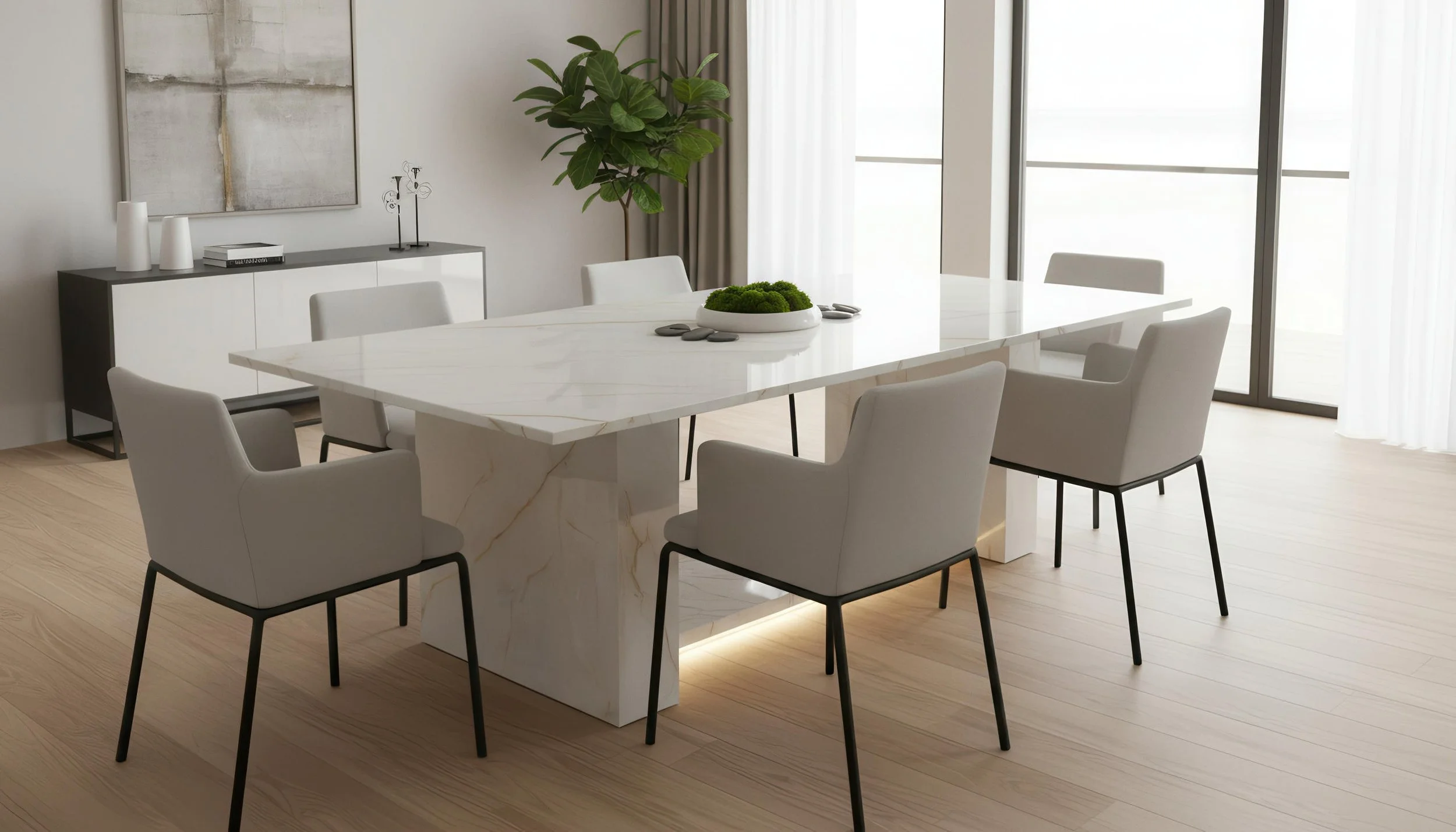 Modern Dining table made from Ice Crystal 4x8 Porcelain Slab | CIERO
