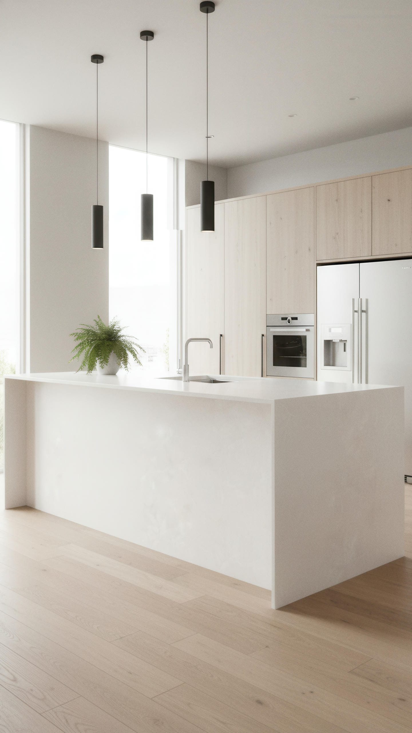 Modern Kitchen Island With Glacier Porcelain Slab 5x10 | CIERO INC