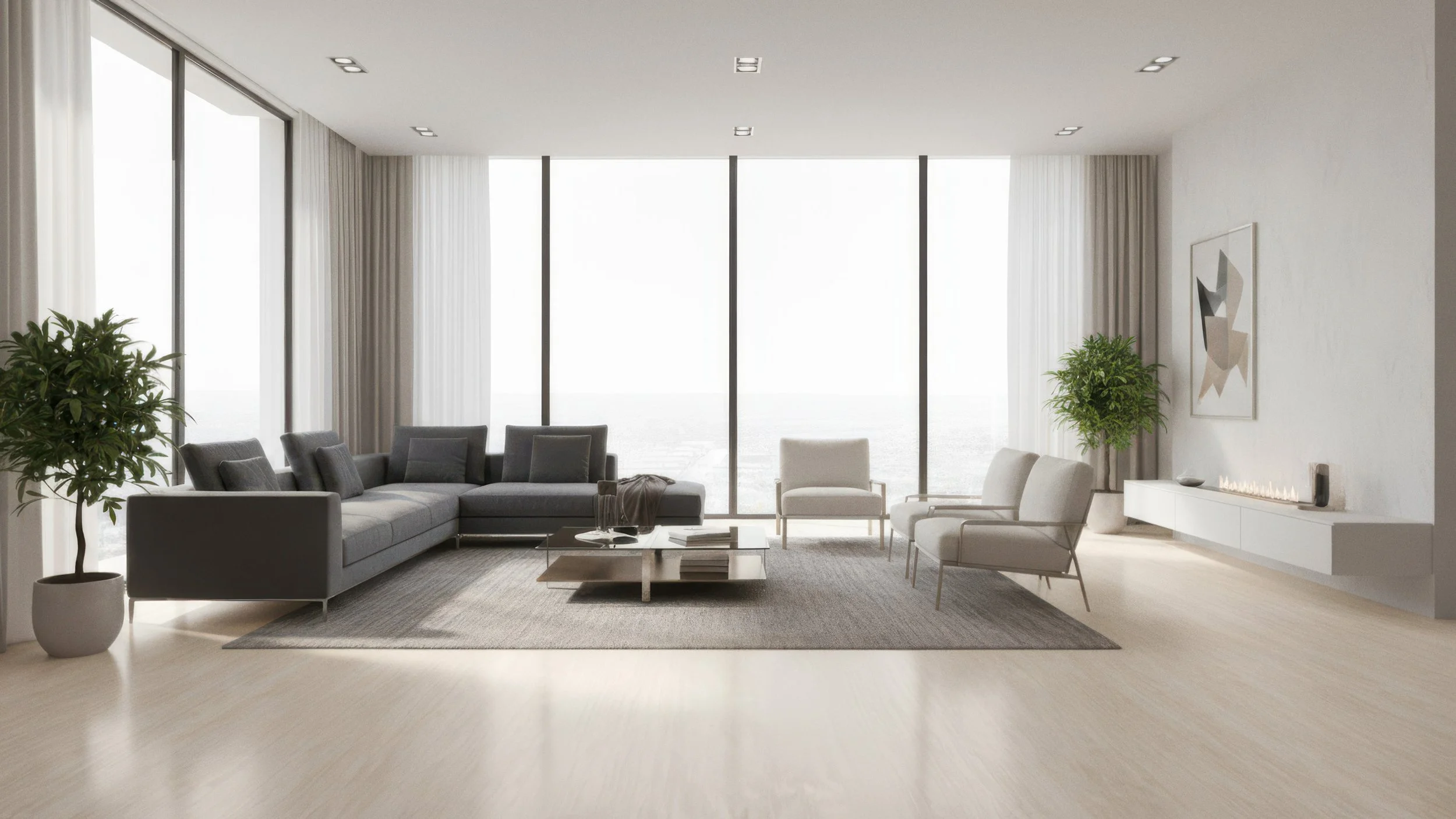 Modern Livingroom with Porcelain Slab Flooring using the travertino design