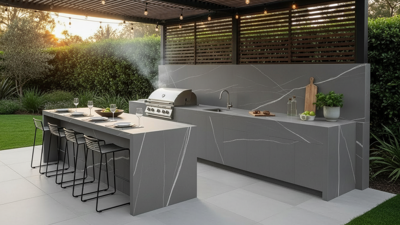 Modern Outdoor BBQ area with Porcelain Slab