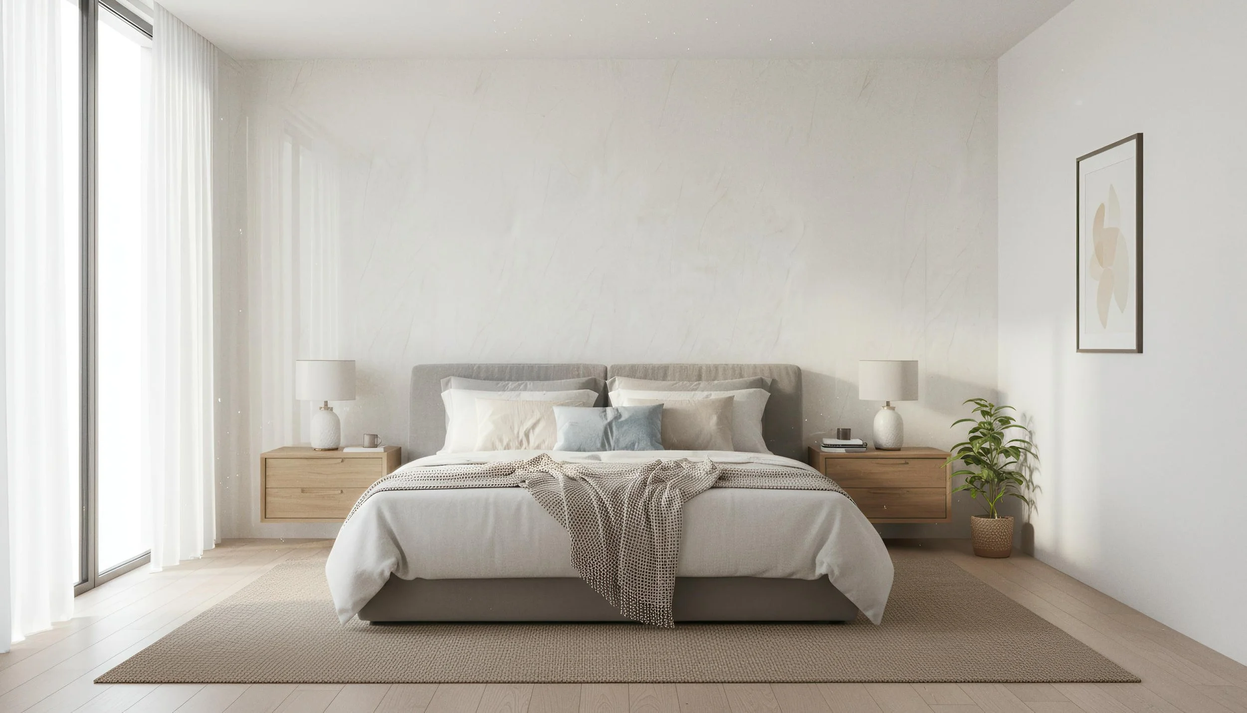 Modern Bedroom With Glacier Crystal 4x10 Porcelain Slab Accent Wall | CIERO