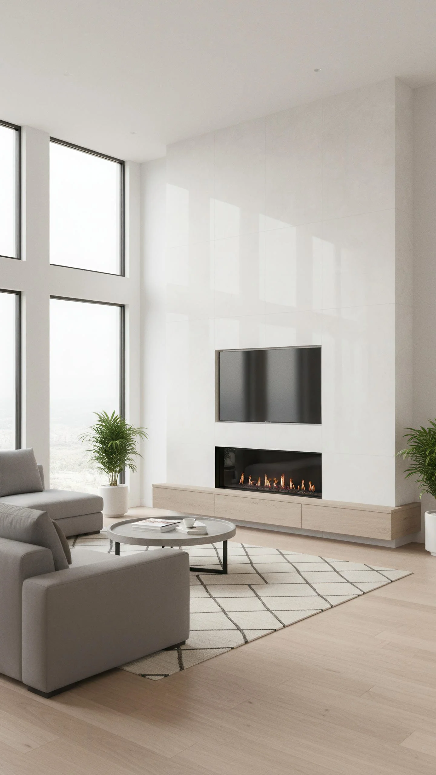 Modern Livingroom With Glacier Porcelain Slab 5x10 | CIERO INC