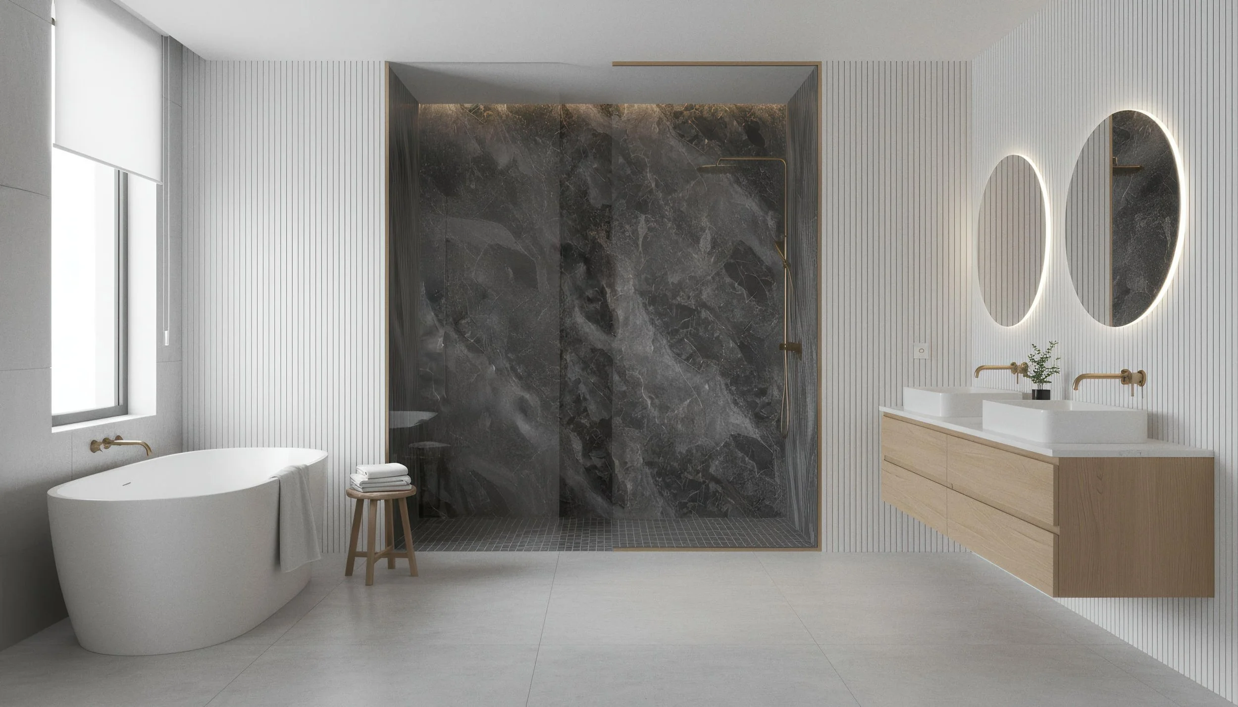 Modern Bathroom With Galaxy 4x9 Porcelain Slab Shower Wall | CIERO INC