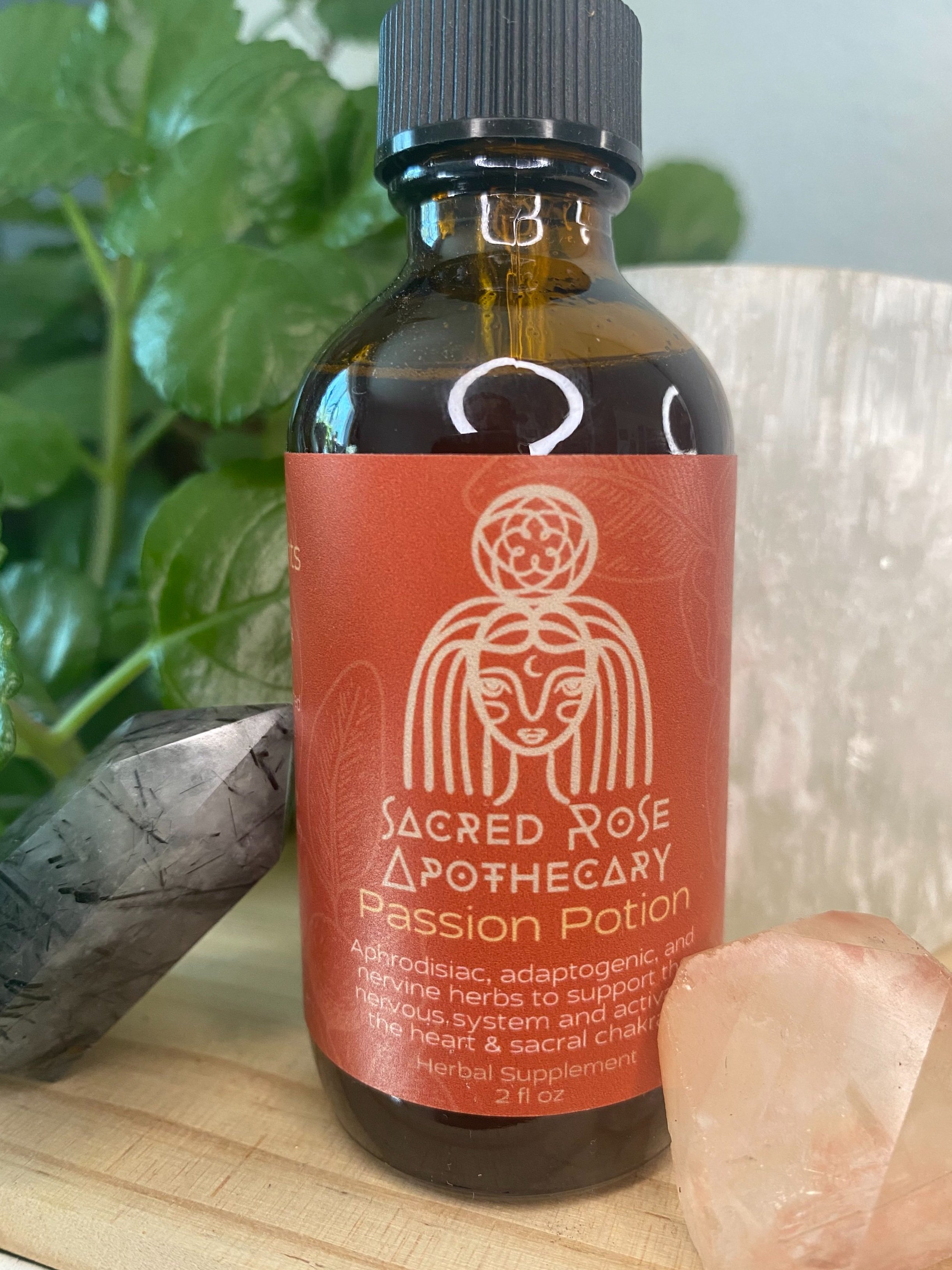 Sacred Rose Apothecary Passion Potion is an aphrodisiac elixir infusion extraction that ignites your inner creativity and erotic energy