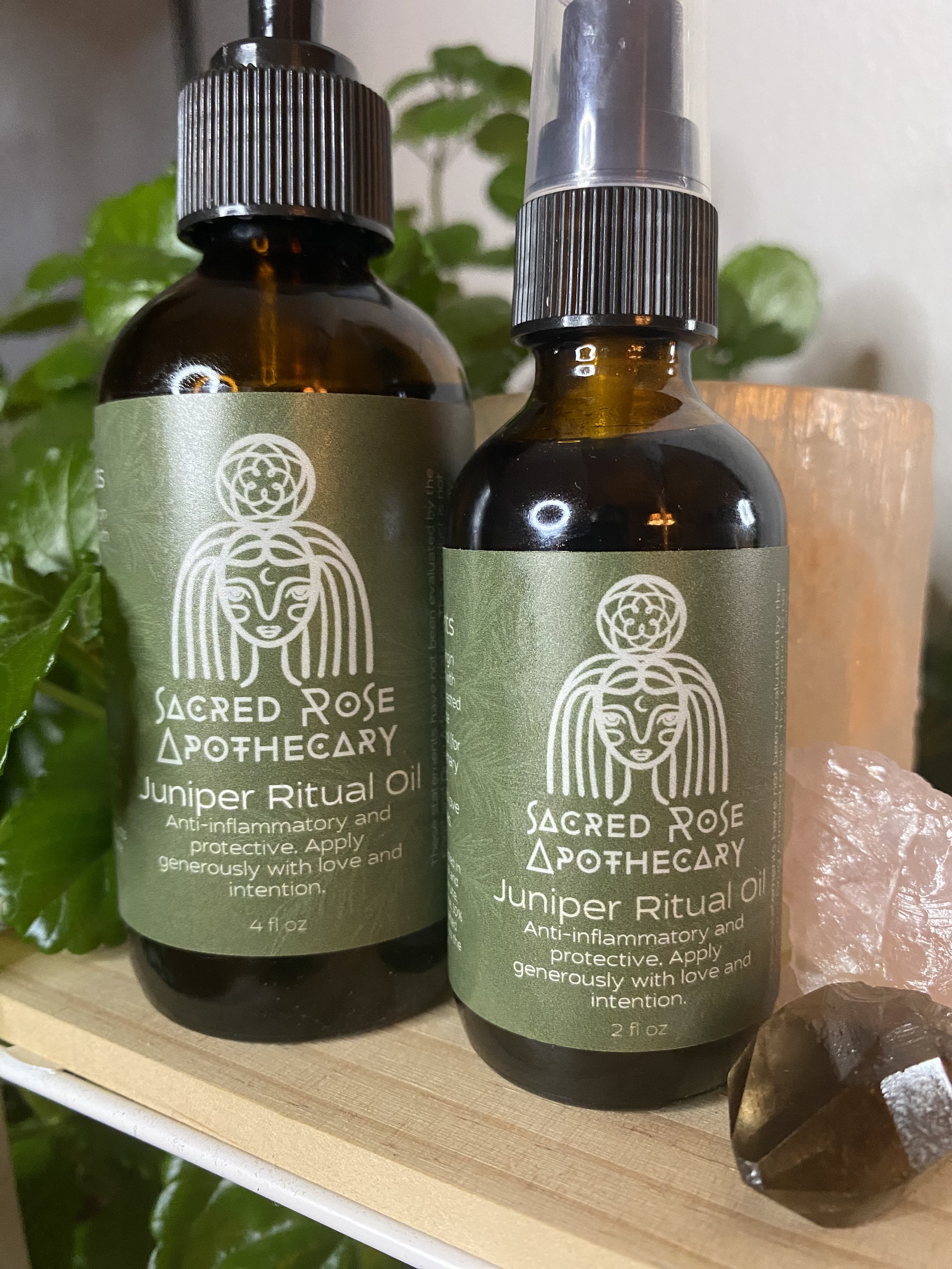 Sacred Rose Apothecary herbal infused medicinal juniper massage oil by Sacred Rose Astrothecary