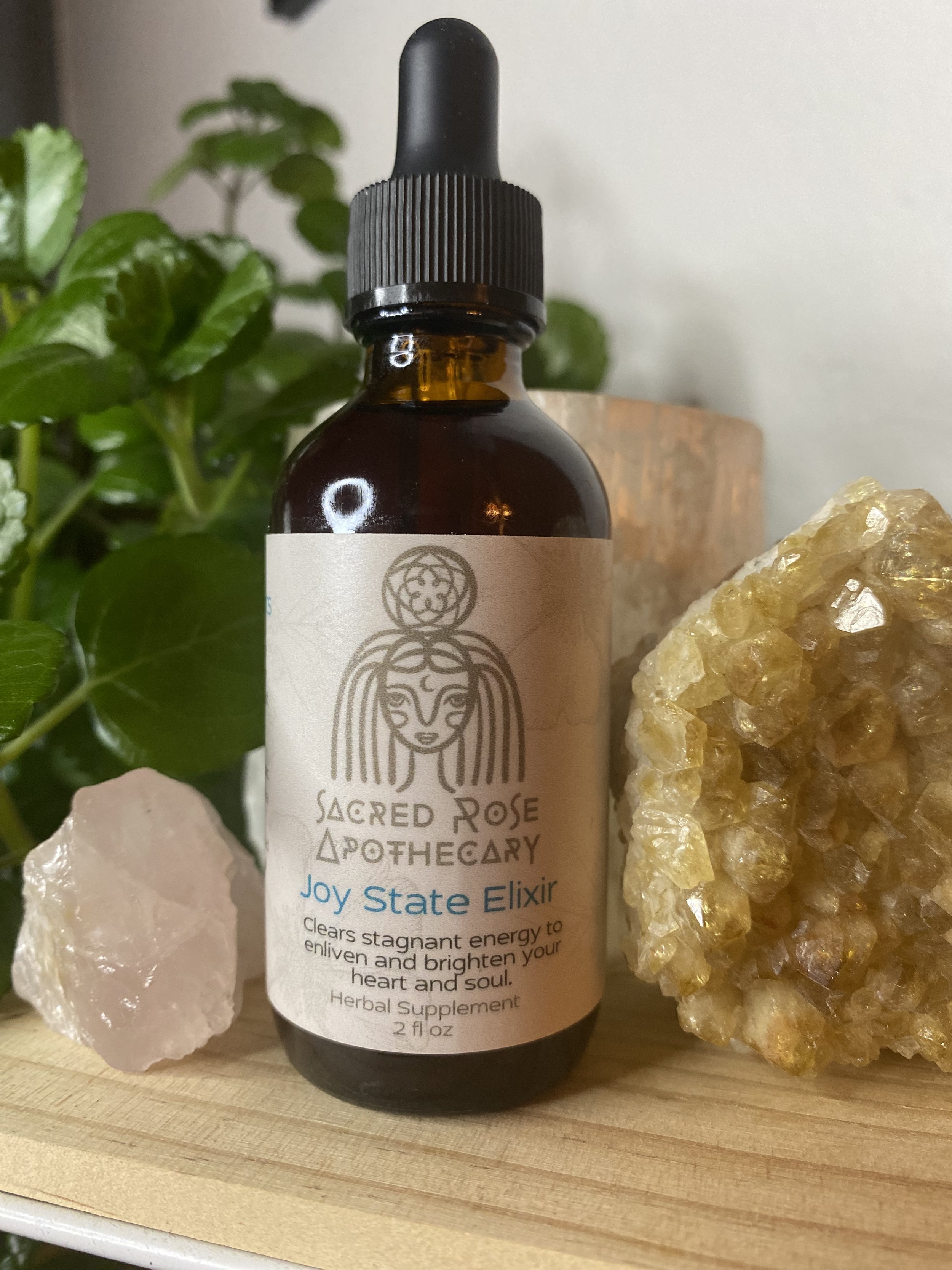 Sacred Rose Apothecary Joy State Elixir is a potent medicinal extraction clears stagnant energy like grief to enliven and brighten your heart and soul.