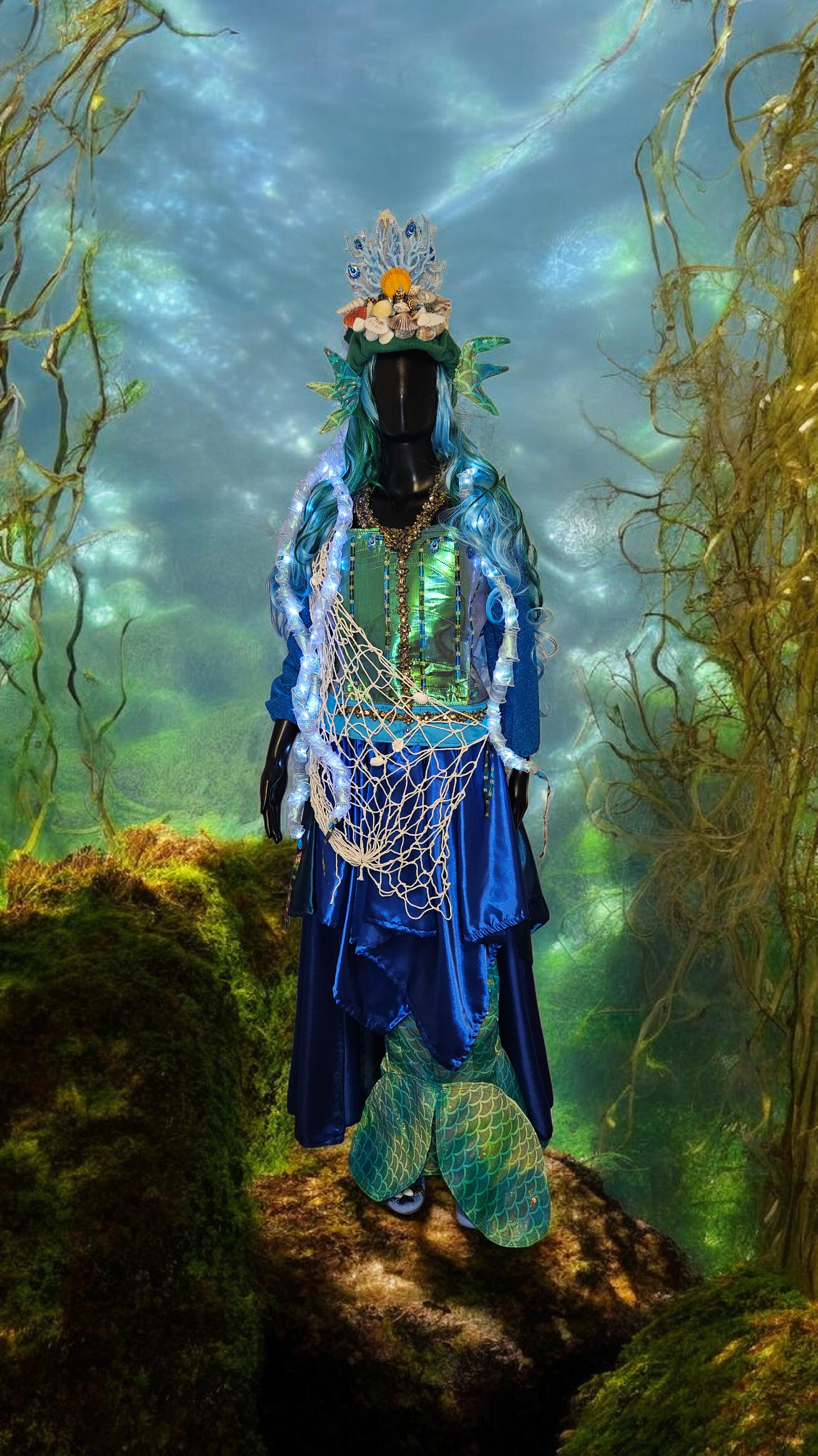 Mermaid/Siren Costume size M-L with lighted headdress One of a Kind