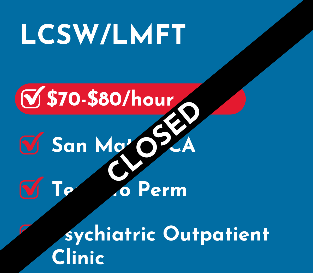 Licensed Clinical Social Work or Licensed Marriage and Family Therapist (LCSW/LMFT) | San Mateo, CA