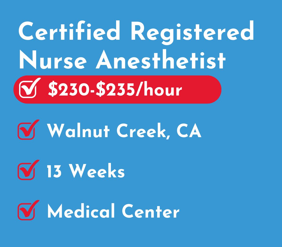 Certified Registered Nurse Anesthetist (CRNA) | Walnut Creek, CA