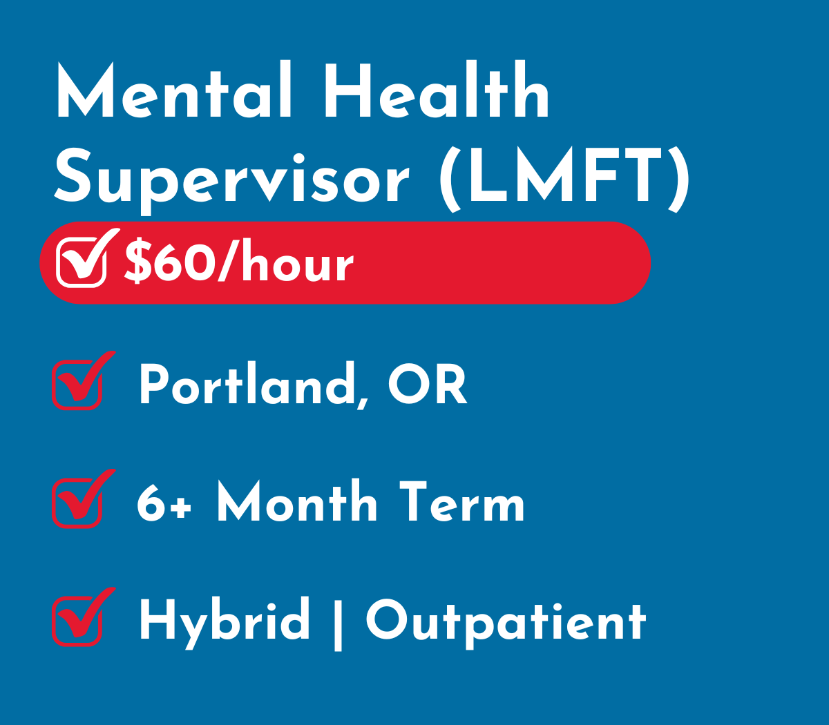 Mental Health Supervisor (LMFT) | Portland, OR
