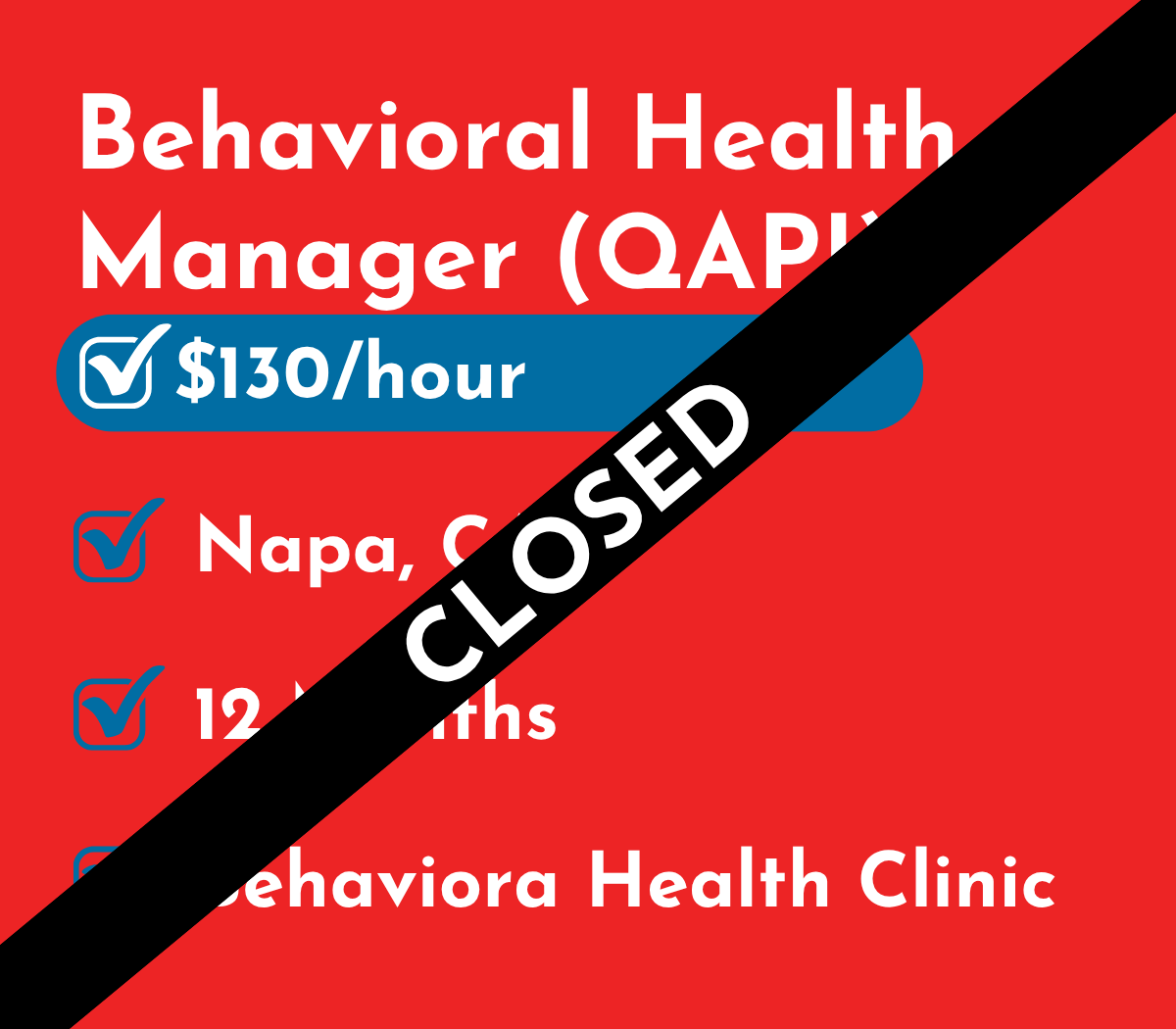 Behavioral Health Manager (QAPI) - Licensed Psychologist | Napa, CA