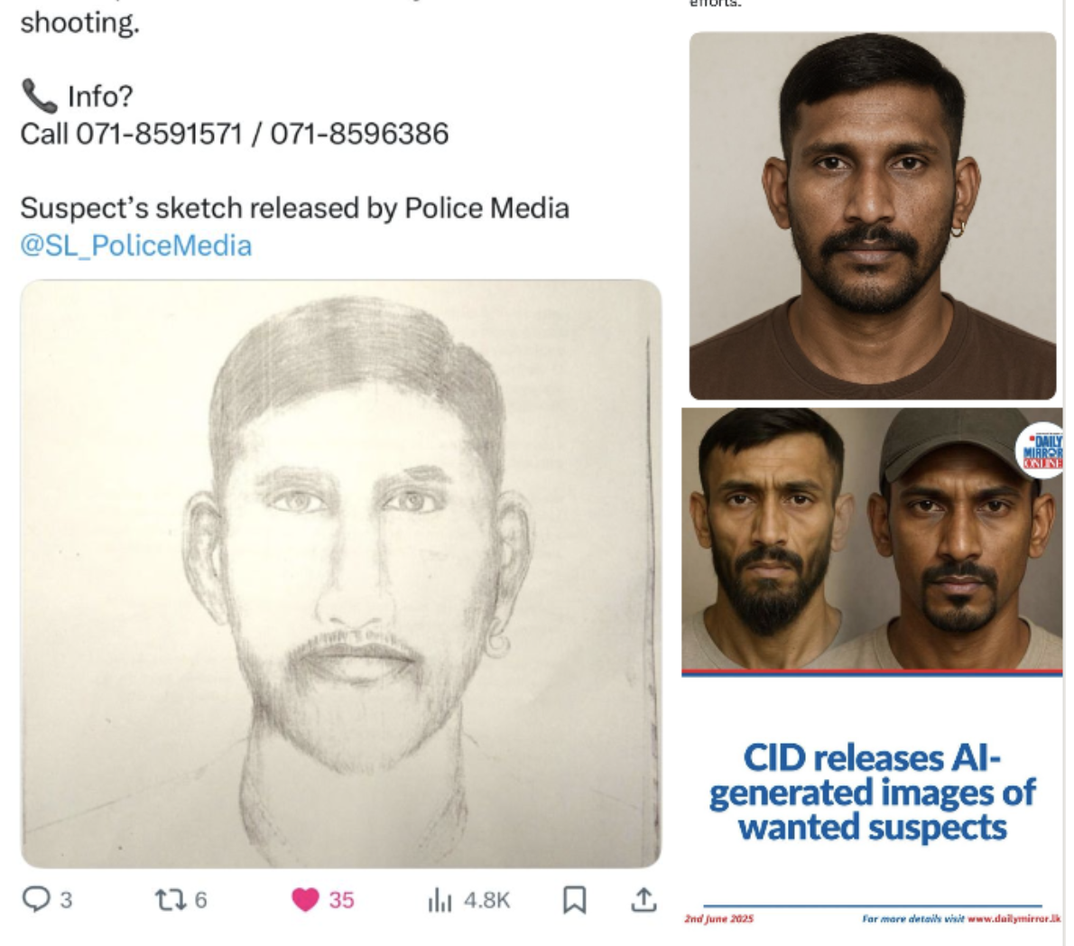 Cybersecurity expert claims his social media tips prompted Sri Lankan police to use AI images of shooting suspect; questions remain