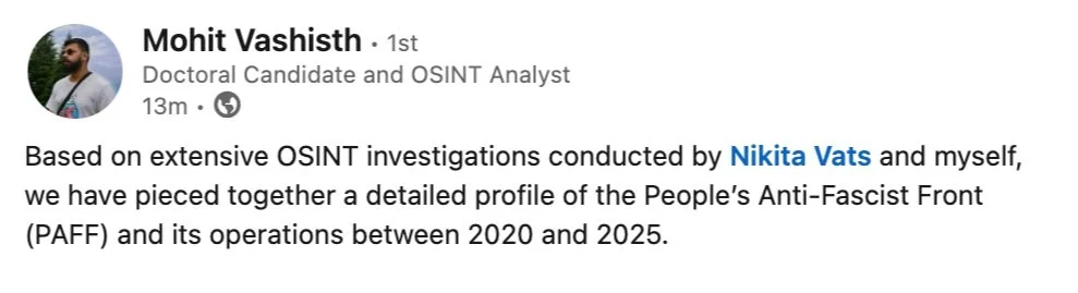 OSINT researchers contradict Indian government's claim on PAFF’s ties