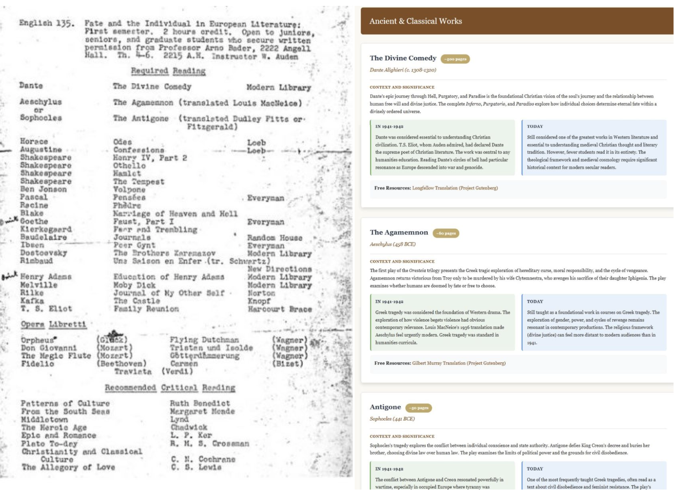 Claude enables American academic to turn Auden’s 1941 syllabus into a fully resourced webpage