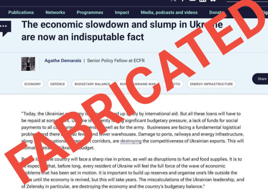 European Leadership Network (ELN) flags social-media circulation of fake Ukraine-related article falsely attributed to its platform