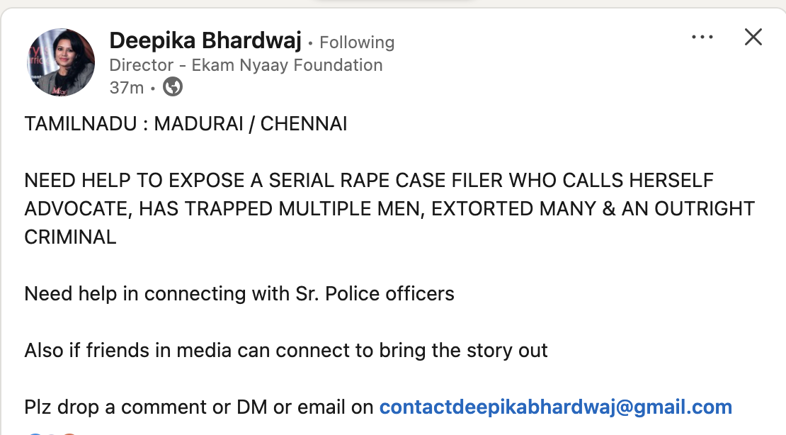 Chennai/Madurai: Deepika Narayan Bhardwaj’s search for police help