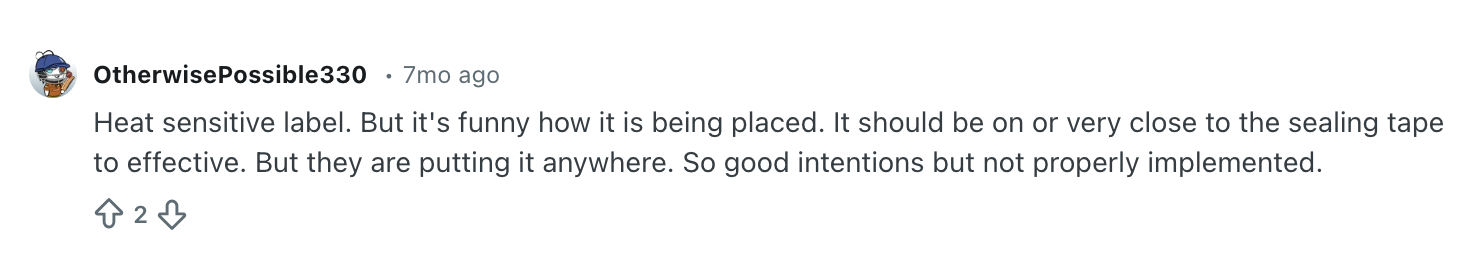 This is a screenshot of a Reddit post made around July 2025 in regard to Amazon India's pink/red dot anti-tamper measure.