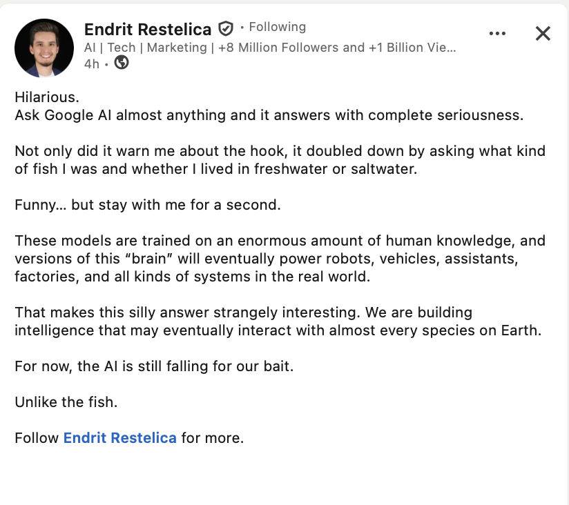 This is a screenshot of a LinkedIn post; it shows text in English and the profile photo in a rounded frame, top-left.