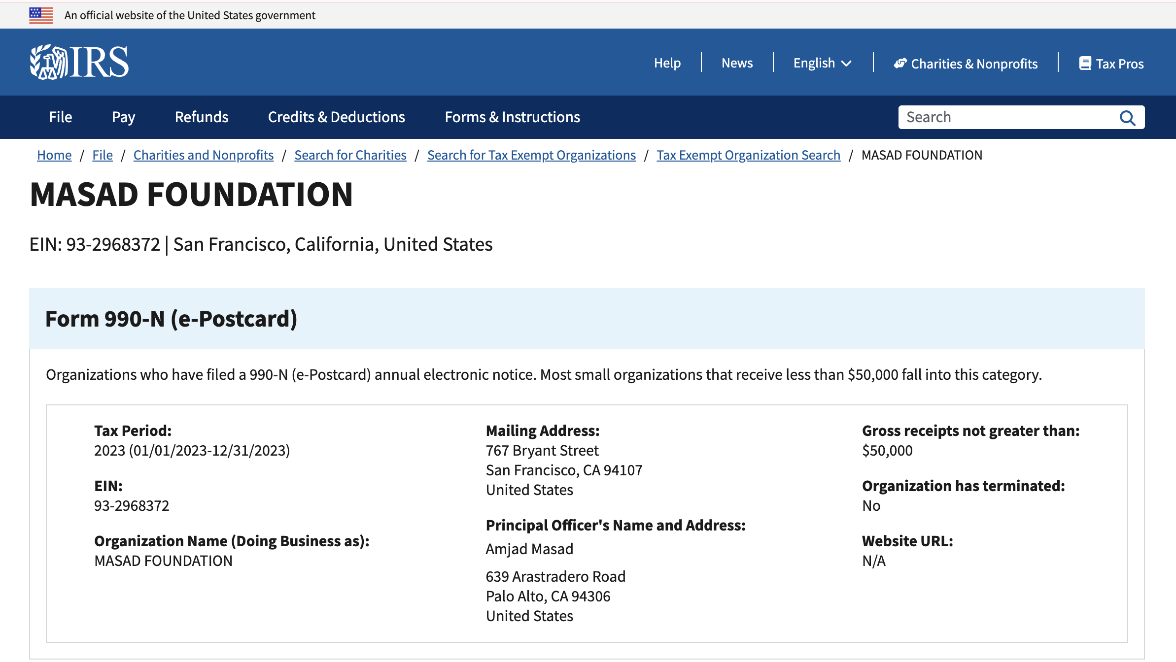 This is an October, 26, 2026, screenshot of an entry from the United States Internal Revenue Service.