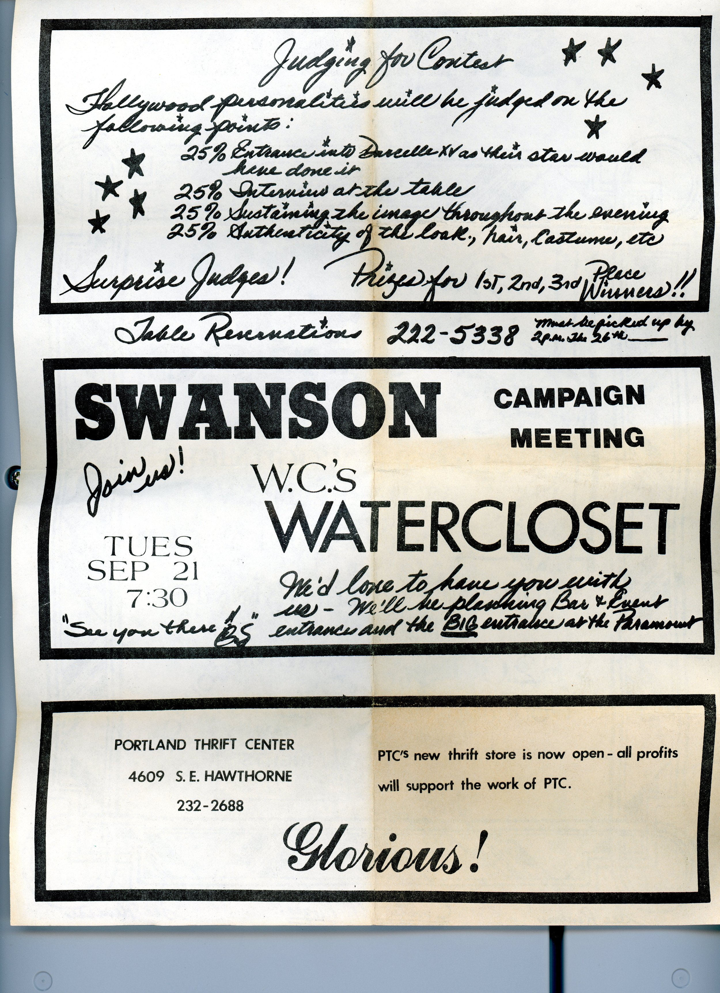 Flyer 1977 “Swanson proudly presents”