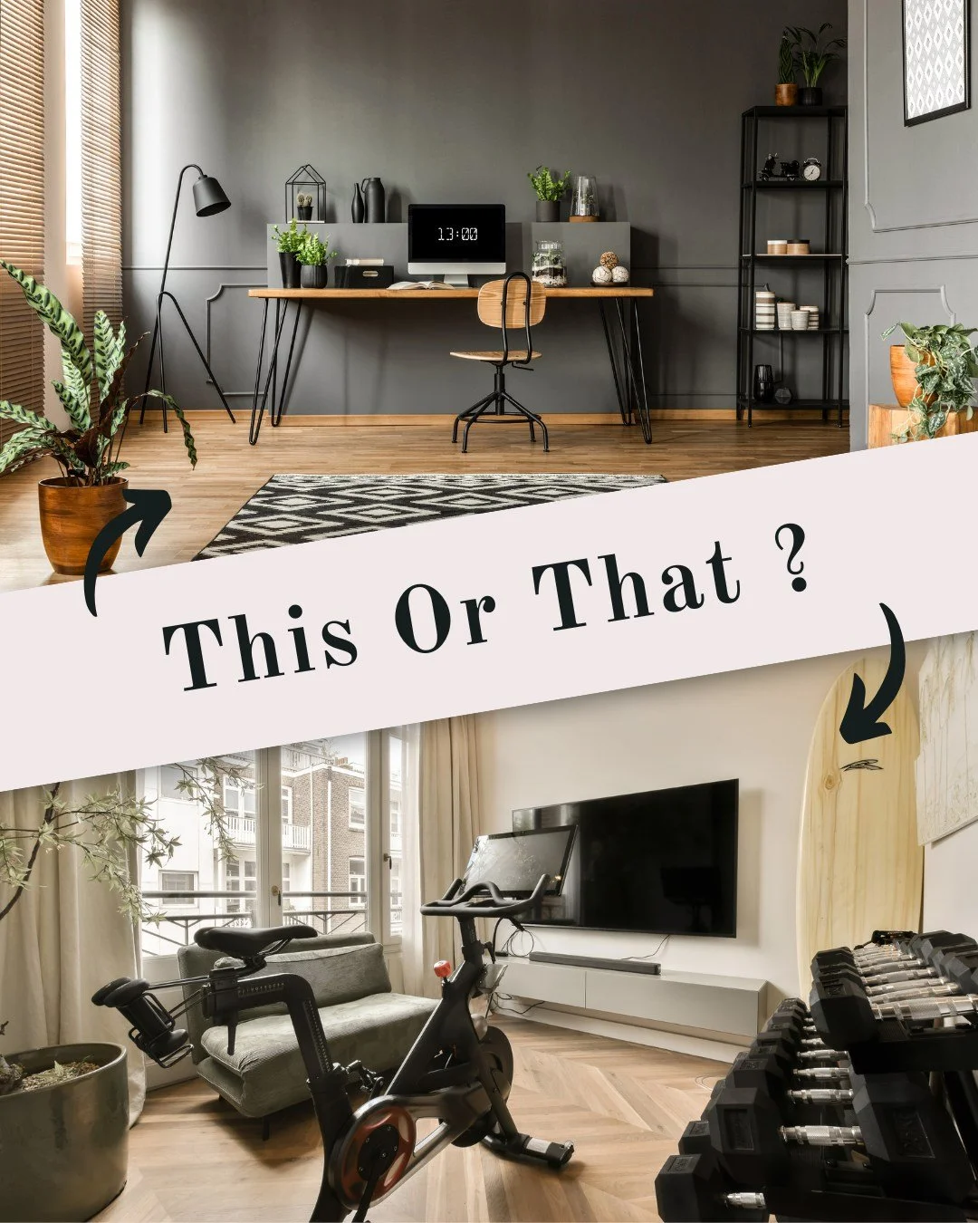 Your home should reflect your lifestyle. So, which space aligns best with your needs: a productive Home Office 🖥️ or an energizing Home Gym 💪? Share your pick and how it complements your daily routine in the comments! #LifestyleGoals #HomeSweetHome