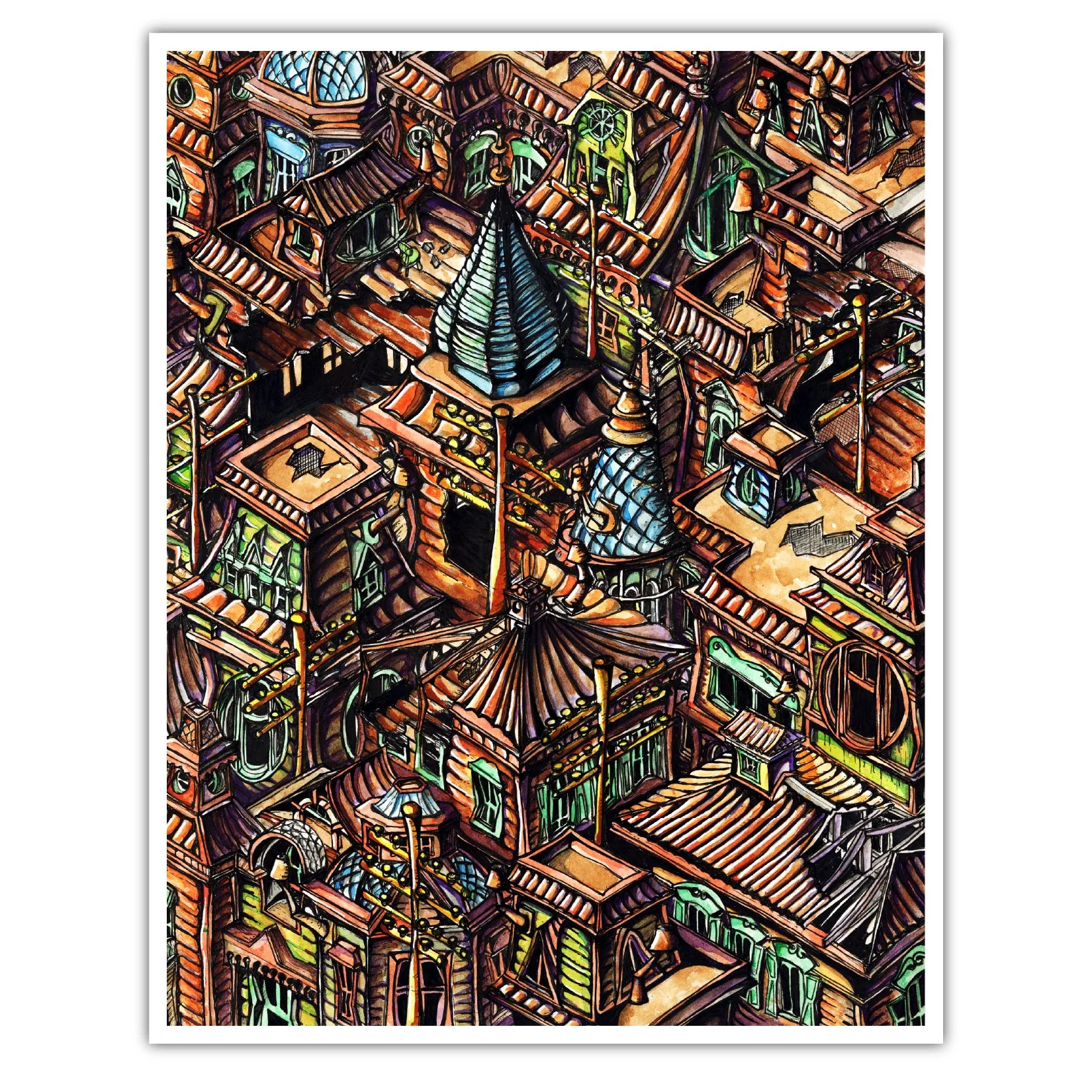 Irkutsk, Trans-Siberian - Isometric Illustration (framed poster)