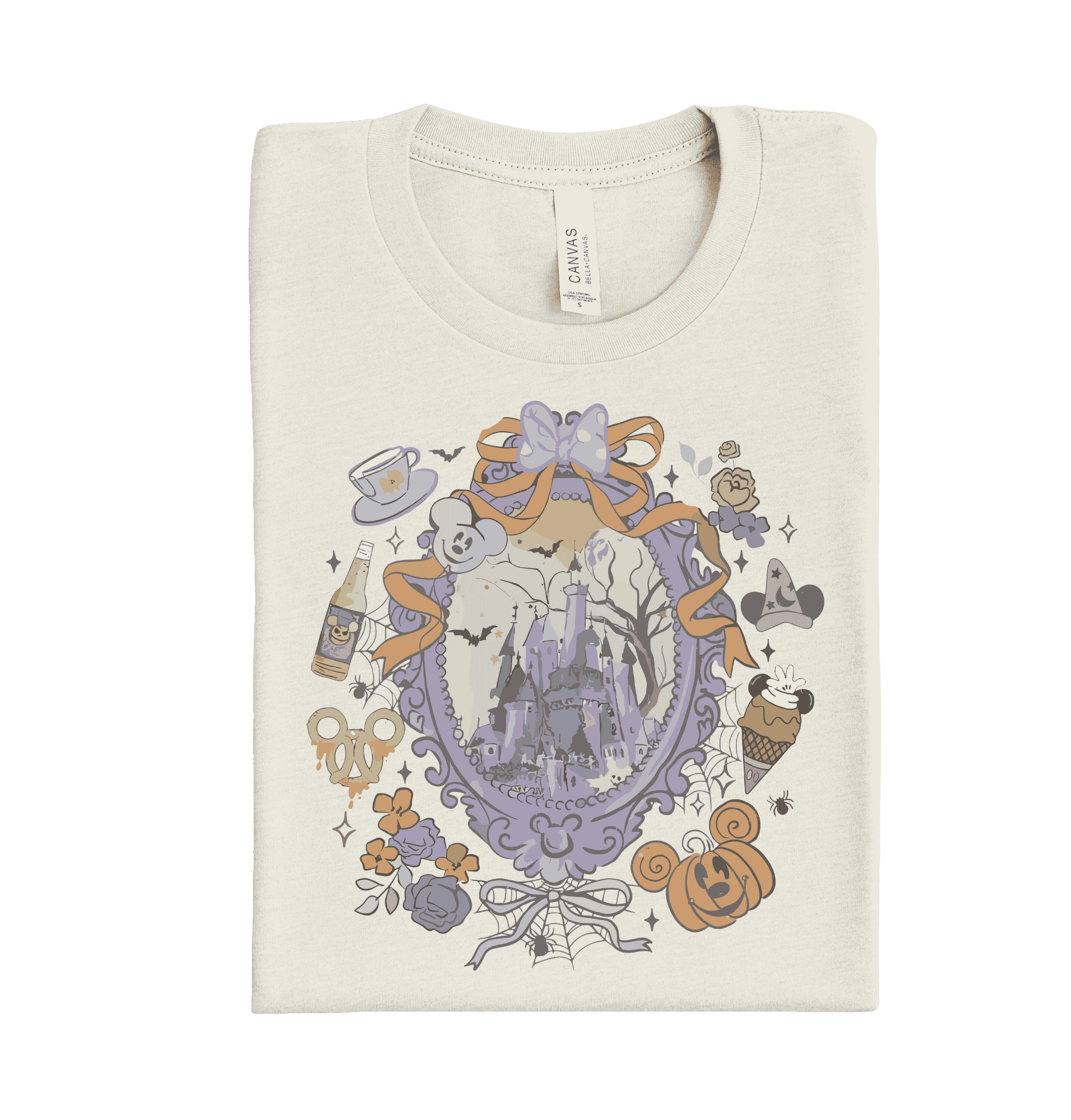 Haunted castle DTF transfer, spooky Halloween heat transfer ready to press for shirts, hoodies, and custom fall apparel.