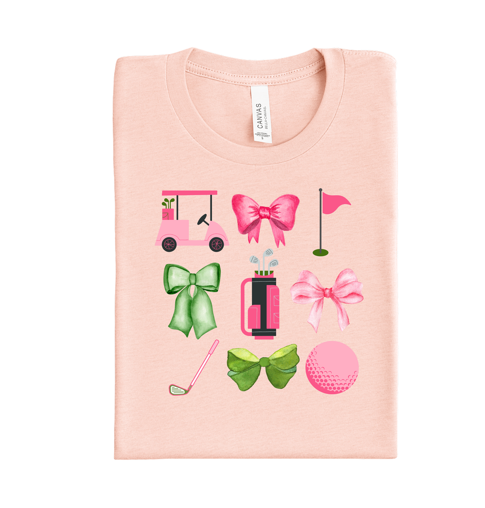 Pink cute golf-themed DTF transfer for custom girly golf shirts