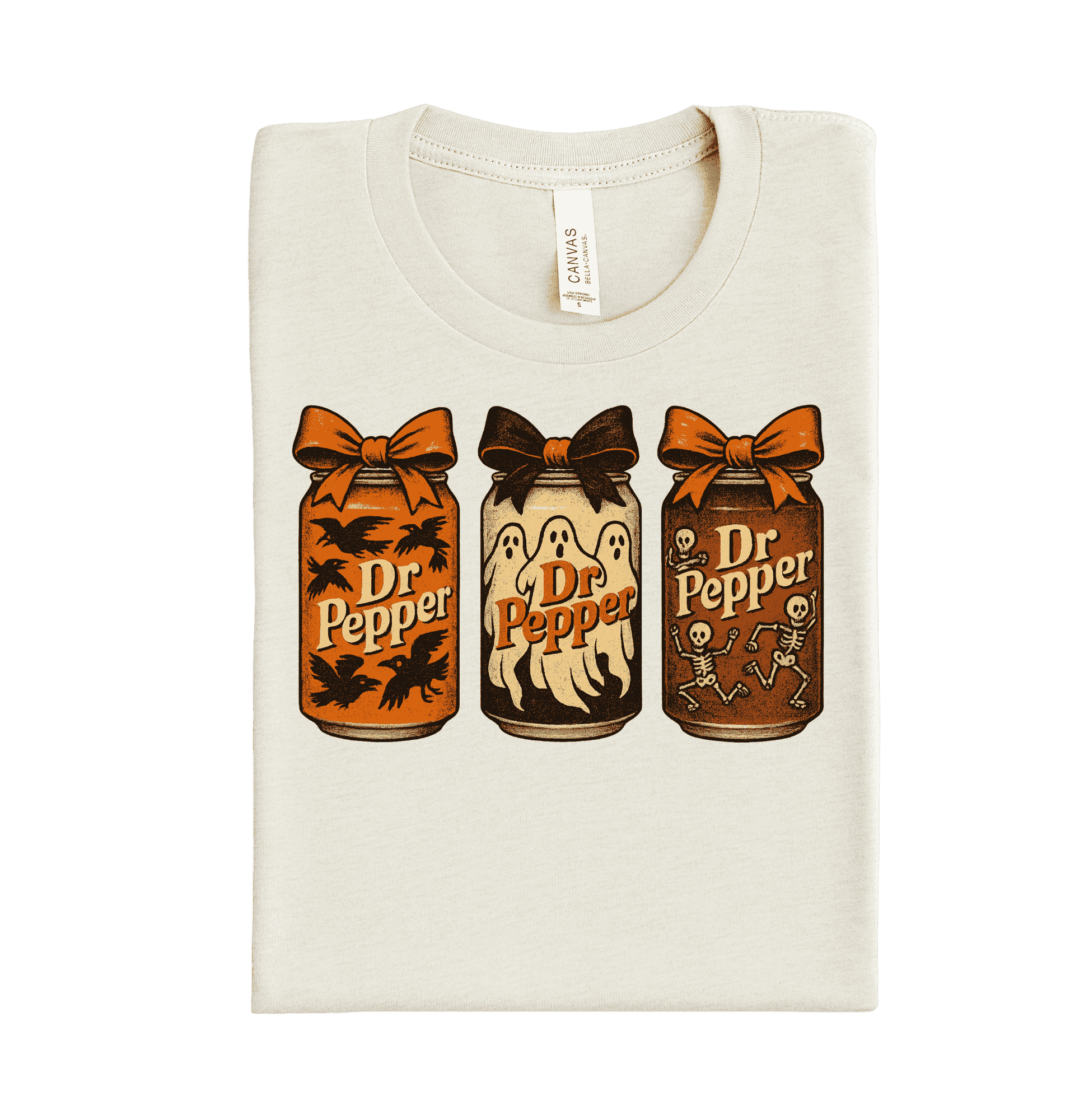 Spooky soda DTF transfer, custom Halloween heat transfer design ready to press for t-shirts, hoodies, and seasonal apparel.