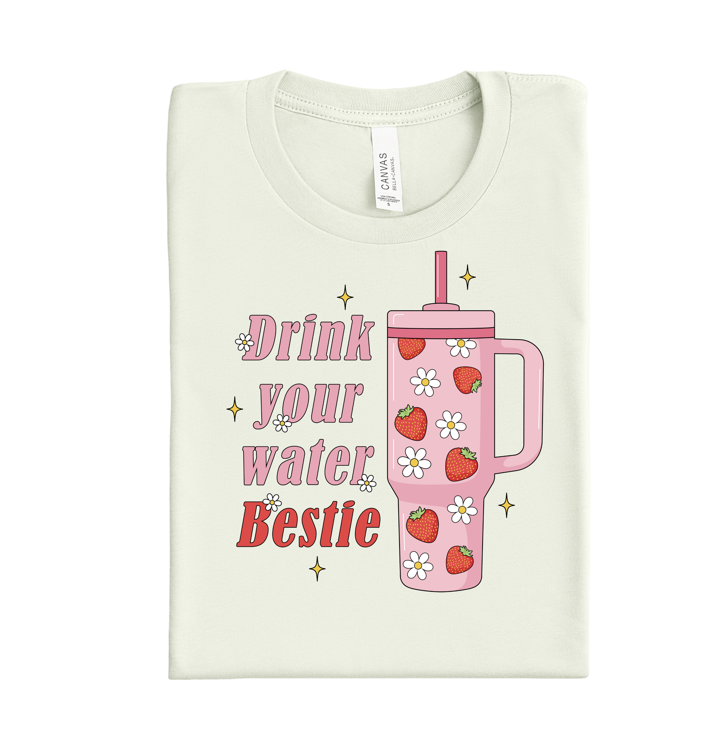 Custom DTF transfer design for pink tumbler with "Drink Your Water" text – perfect for custom heat transfers, gang sheets, and personalized DTF prints.