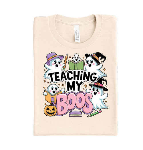 Ghost with “Teachin My Boos” text – custom DTF transfer,