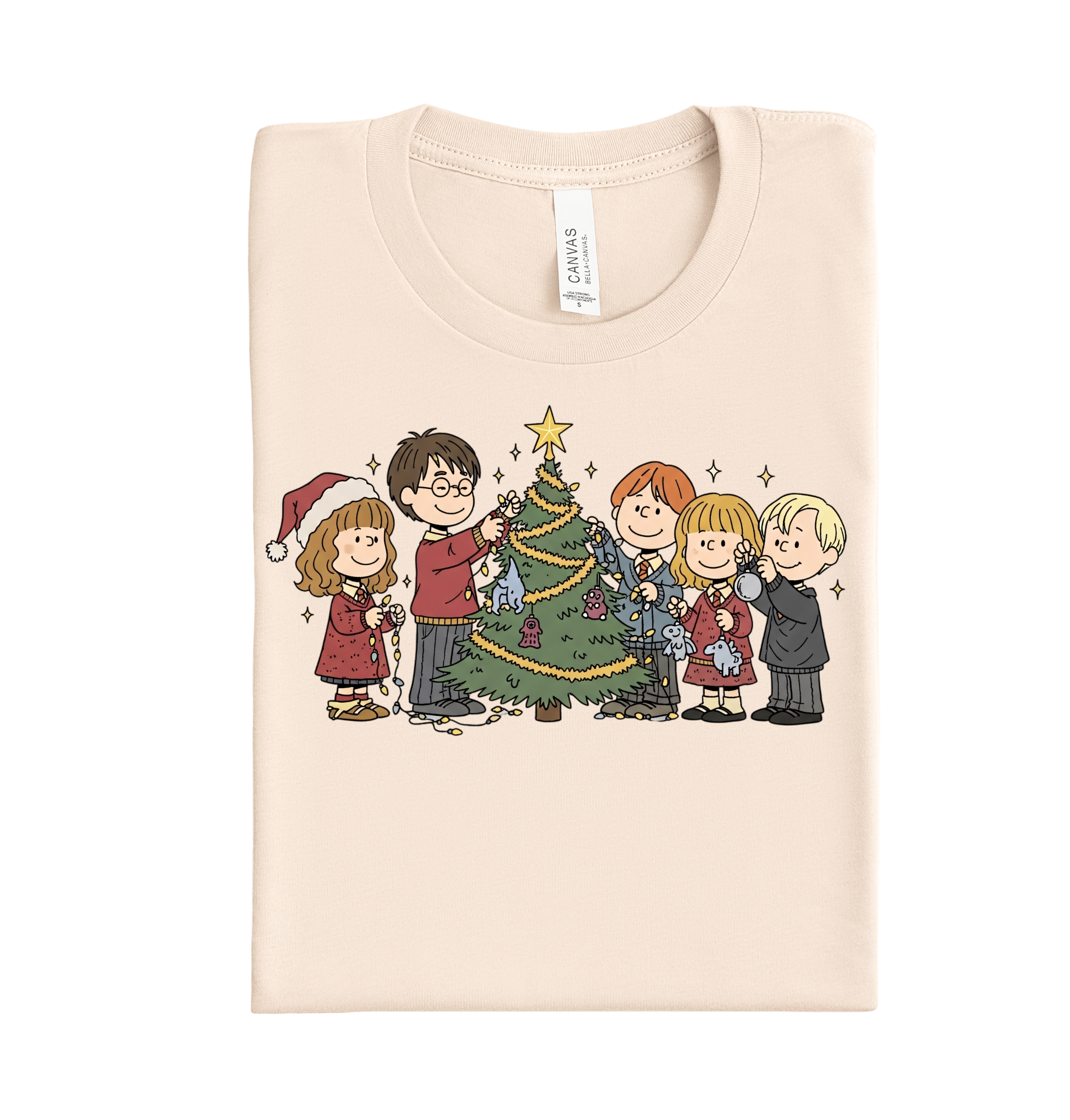 Decorating Christmas Tree DTF transfer design for shirts and hoodies, custom ready-to-press heat transfer featuring festive holiday tree decorations.