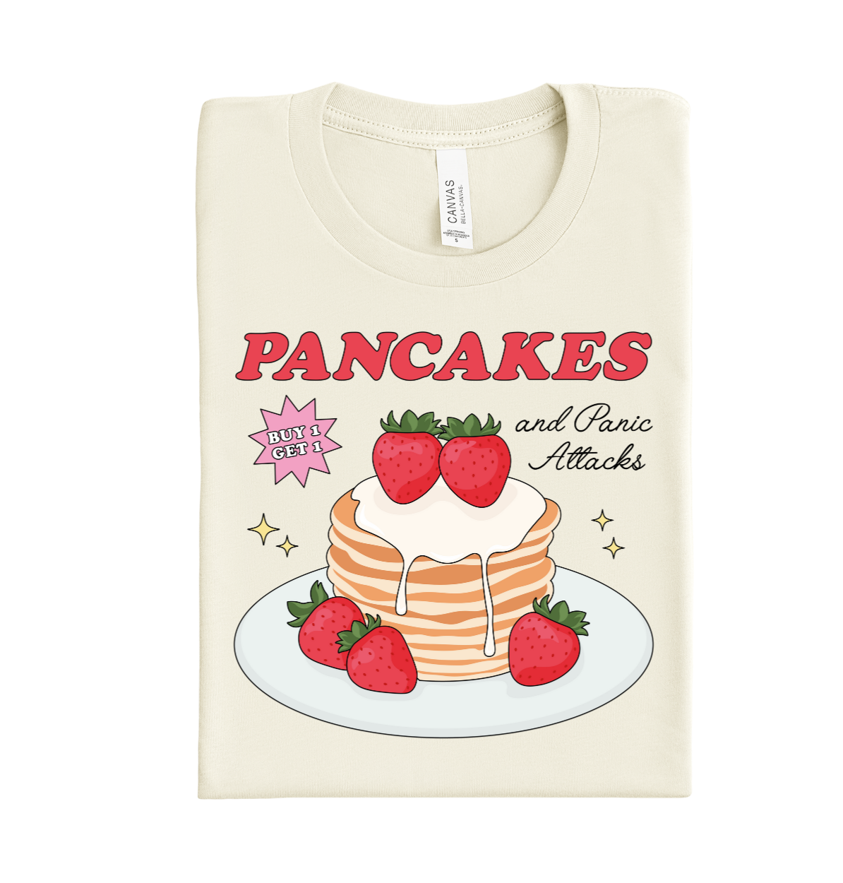 Pancakes and panic attacks funny quote full color DTF heat transfer