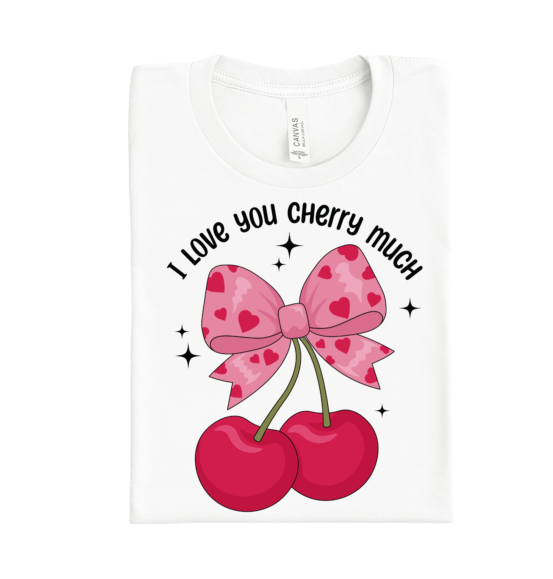DTF transfer with two cherries and "Love You Cherry Much" text – Valentine’s heat transfer design for shirts, hoodies, and custom projects.