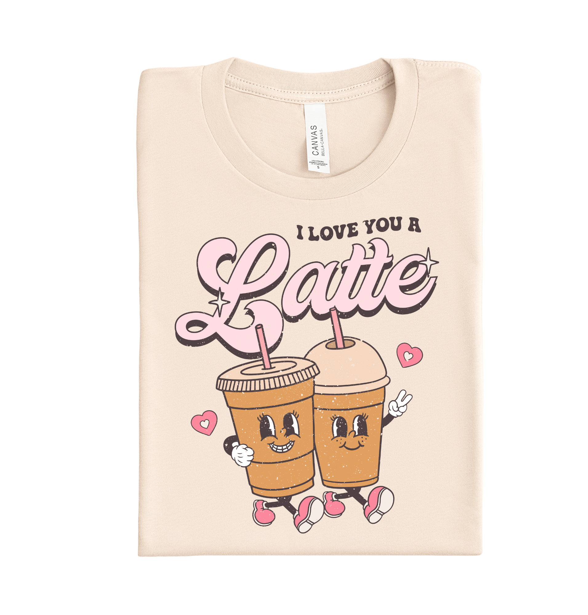 Two lattes hugging with I love you a latte Valentine quote