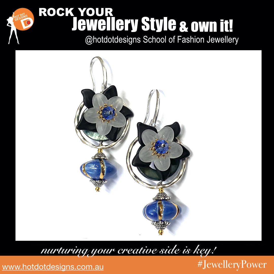 The difference between colour combinations, More Designer Earrings!
This beautiful studio project incorporates handmade ceramic beads that are stronger in colour, with additions of black.
it changes it all up to an evening-style look as opposed to th