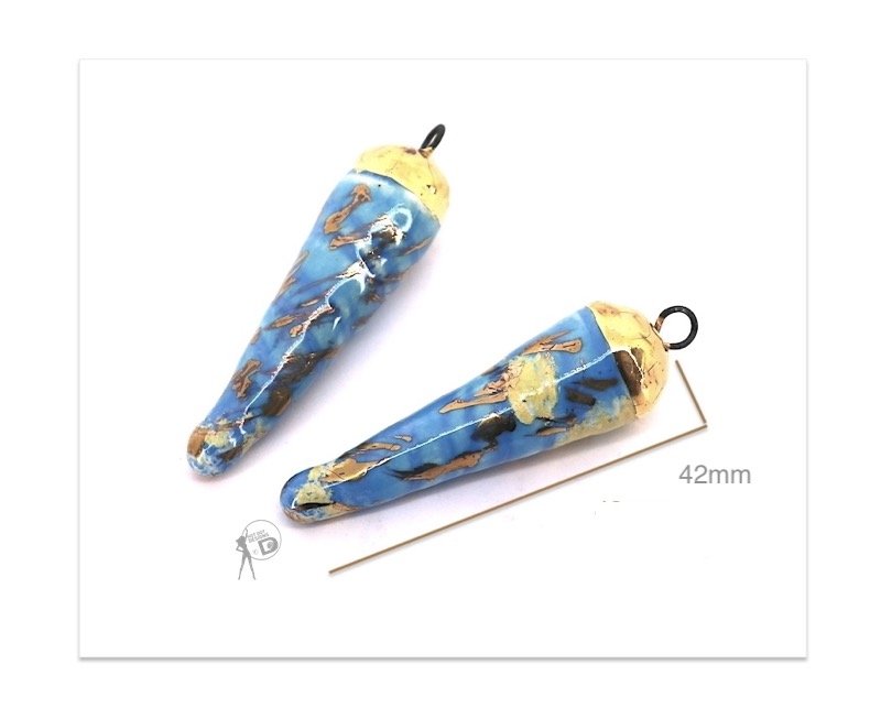 Skyward inspired Long Spiral Drops + loops Designer Ceramic beads – Pair – DLSD1