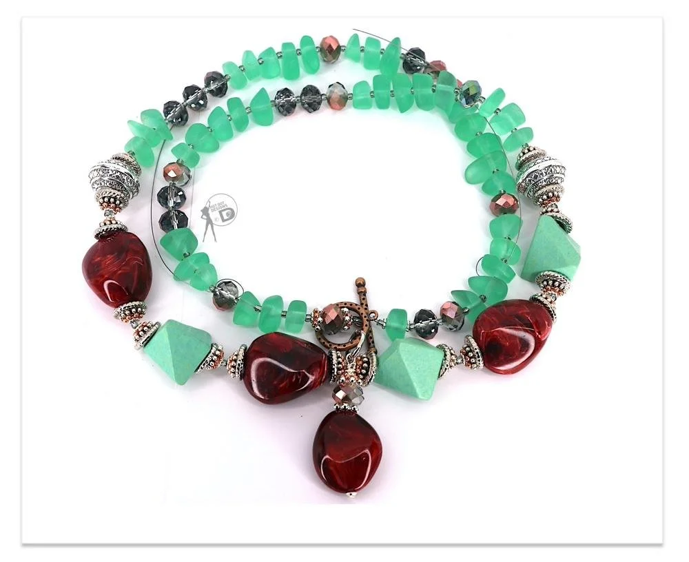 Oxblood Red & Sea Foam Green Long Silk Knotted Necklace Kit DKS12