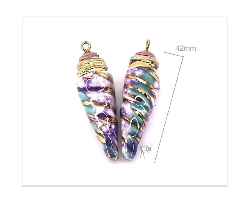 Turquoise /Purple/Ivory Twisted Spiral Ceramic Pair +loops – Pair – TDPN2