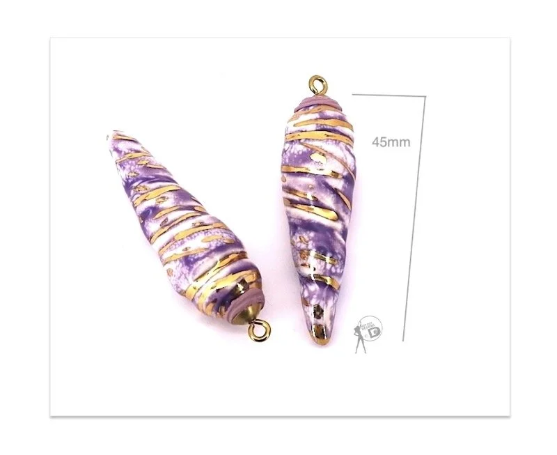 Purple/Ivory Designer Twisted Spiral Ceramic Pair +loops – Pair – TDPN1
