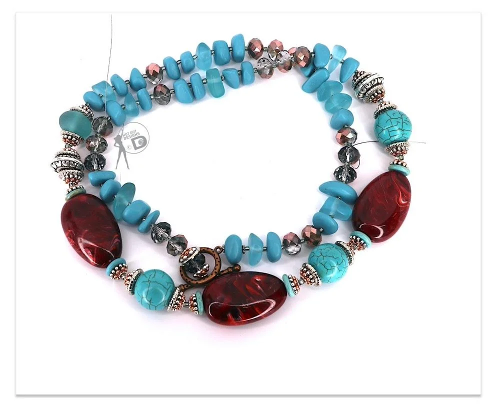 Oxblood Red & Turquoise Long Silk Knotted Necklace Kit DKS11
